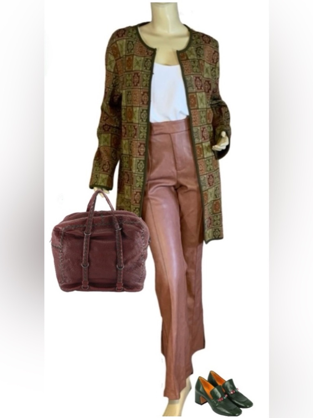 AVEC LES FILLES BROWN FAUX LEATHER FLARE LEG PANTS (S)